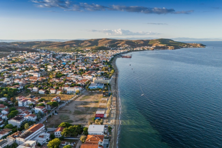 Aerial view of Avşa Island, Turkey, showing the sea and beaches