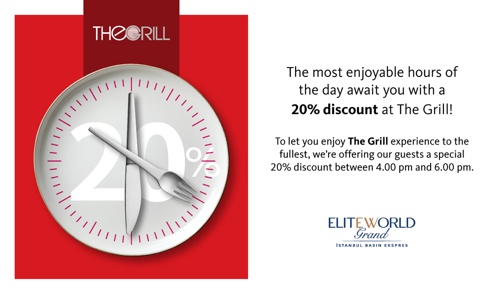 The most enjoyable hours of the day await you with a 20% discount at The Grill!